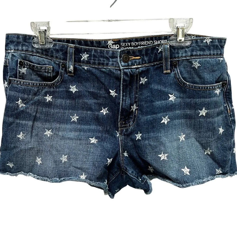 90's GAP Star Print Boyfriend Jean Shorts Faded‎ Trushed Distressed Grunge Goth